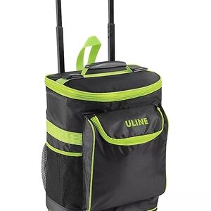 Uline Black and Neon Green Rolling Cooler